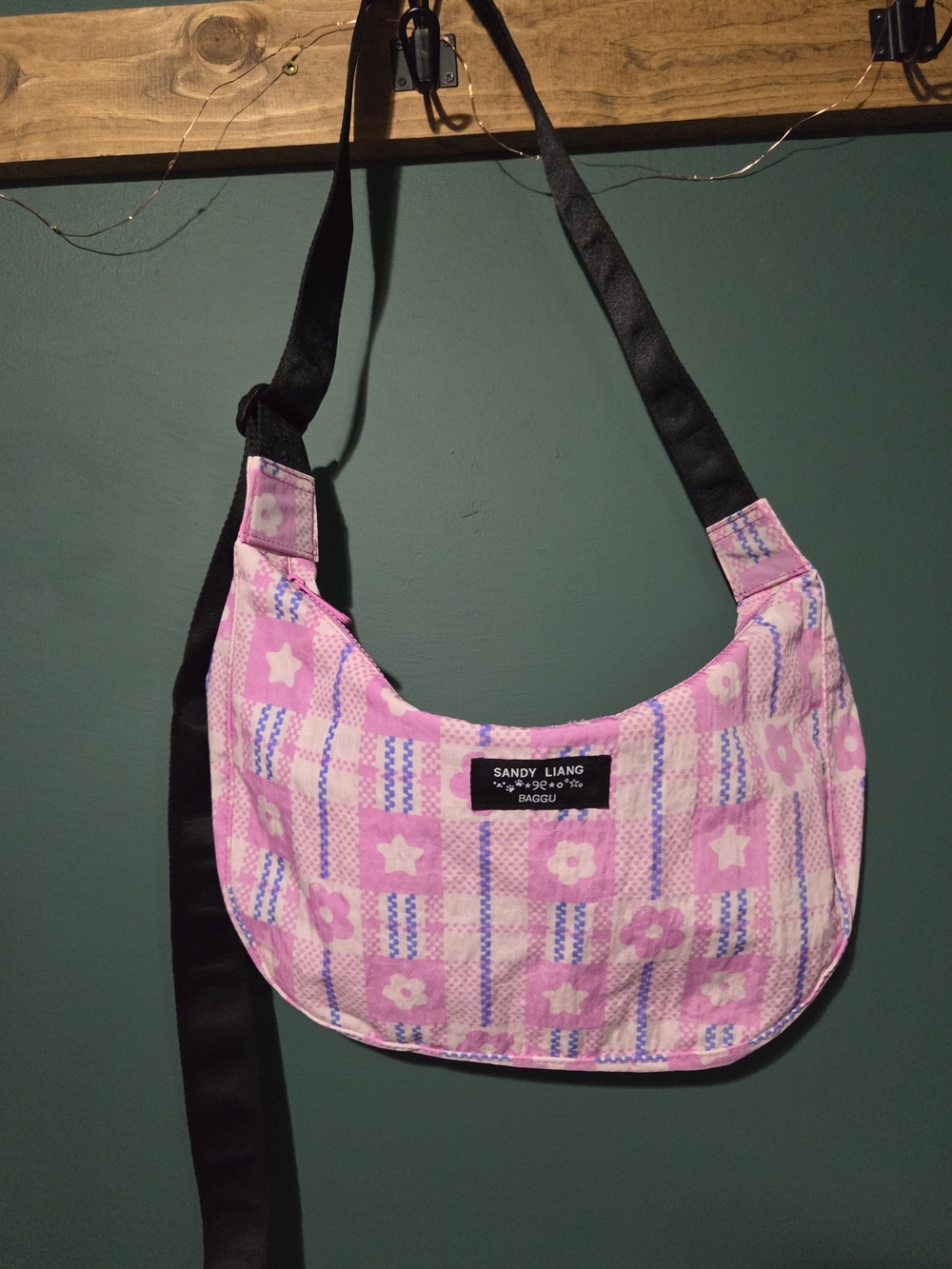 BAGGU x Sandy Liang Medium Nylon Crescent Bag - Market Plaid Pink NWT